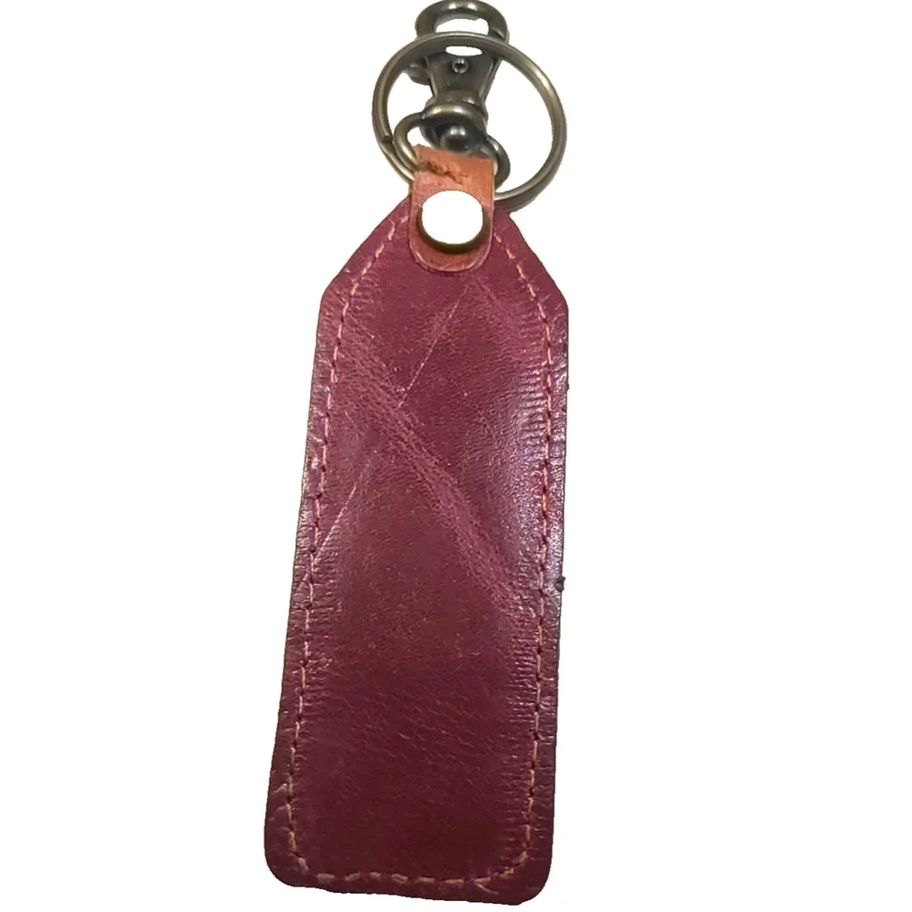 Brown Leather Keychain Pewter Golf Bad Charm Clip